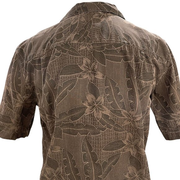 Pussers West Indies Brown Floral Silk Cotton Shirt Medium Hawaiian Camp Collar - Picture 10 of 10